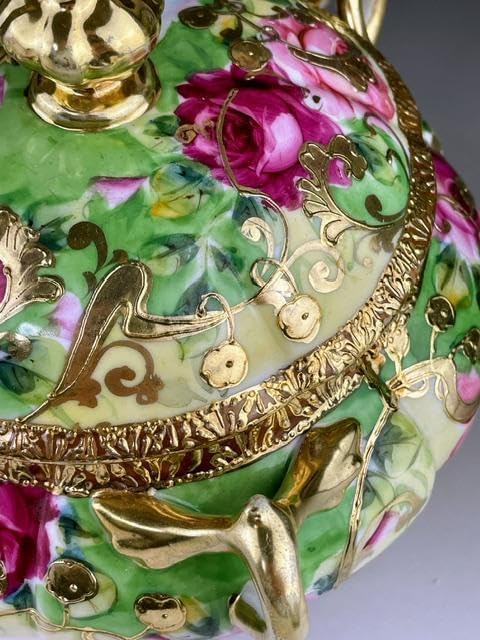 オールドノリタケ 20cm 金盛り 薔薇紋 蓋付きボウル アール